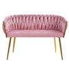 ELEGANCKA SOFA DO SALONU LUB GABINETU ROSE RÓŻOWY VELVET ZŁOTE METALOWE NOGI - PRZÓD